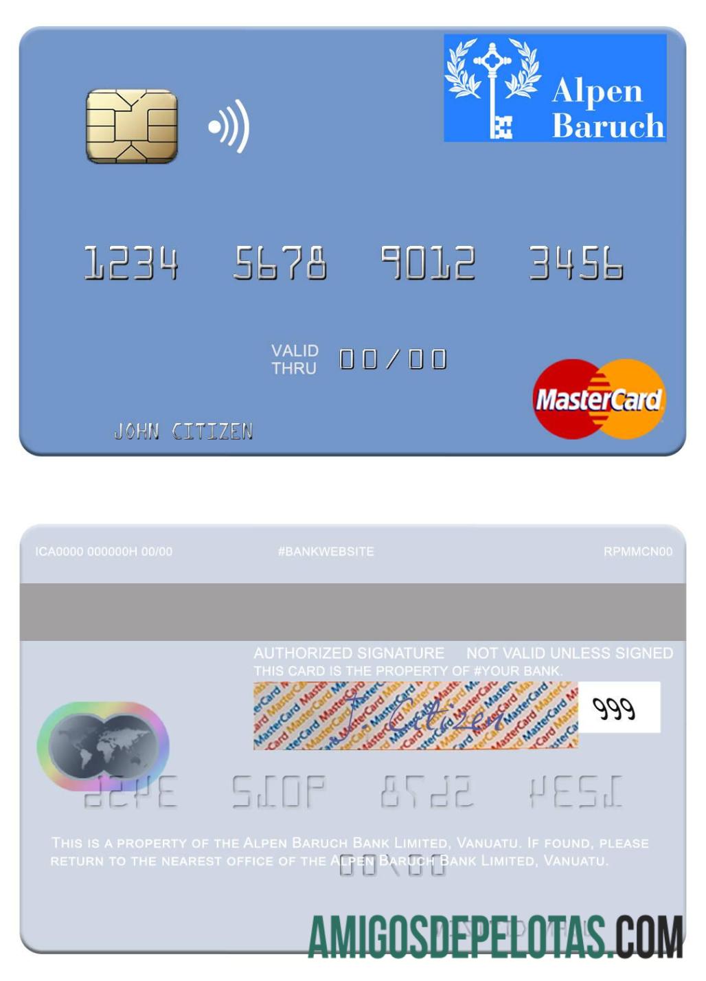 Vanuatu Alpen Baruch Bank Limited Mastercard amostra